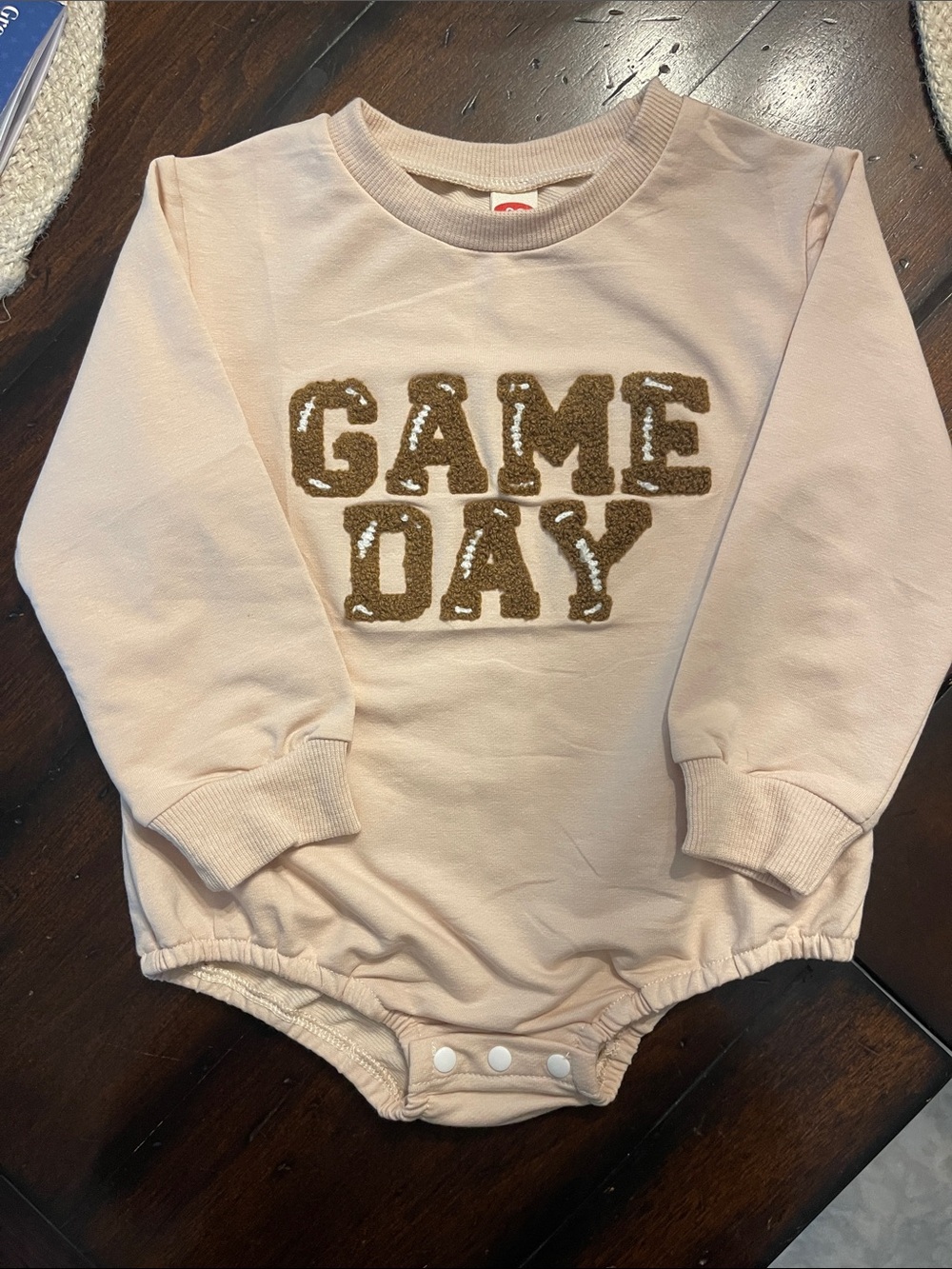 GAME DAY Baby Bodysuit with Brown Chenille Letters
